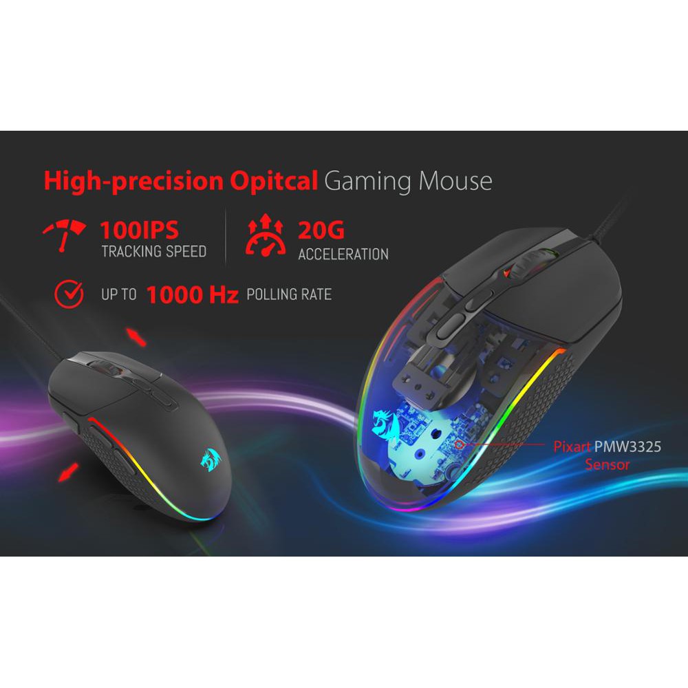 Mouse gaming redragon wired usb Macro 10000dpi M719 RGB Invader