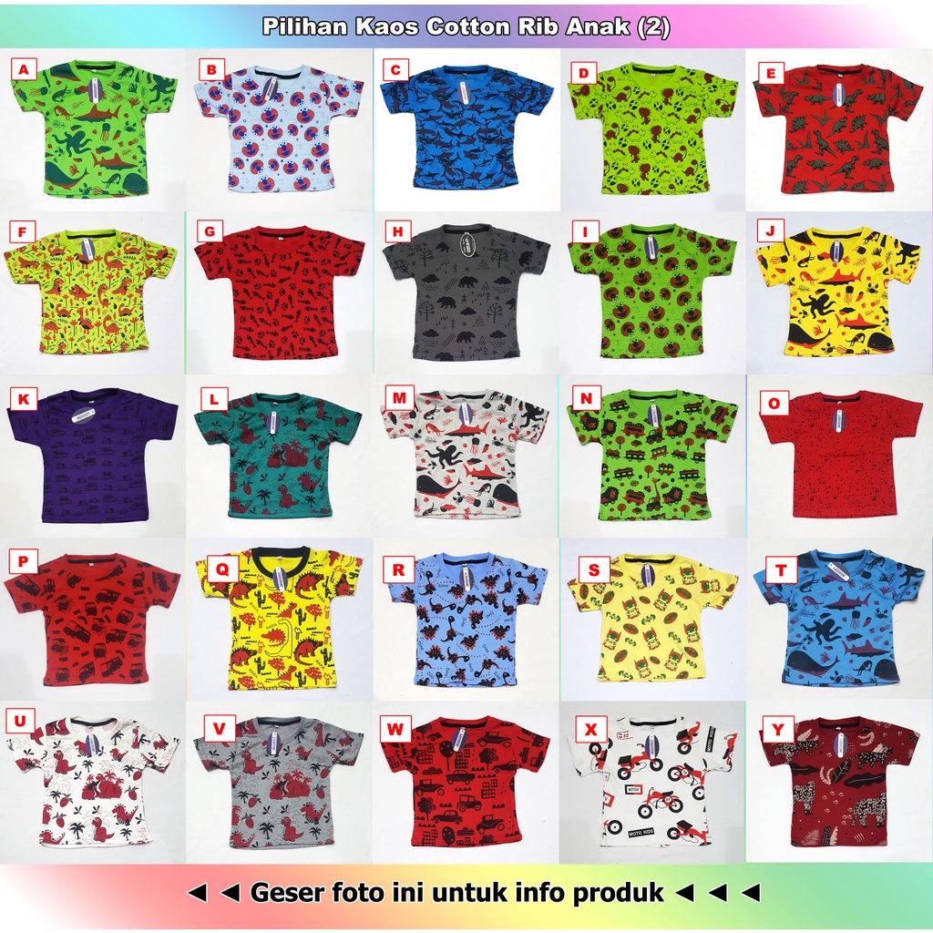 Kaos Anak Cotton Rib (2) Baju Anak Motif dan warna beragam