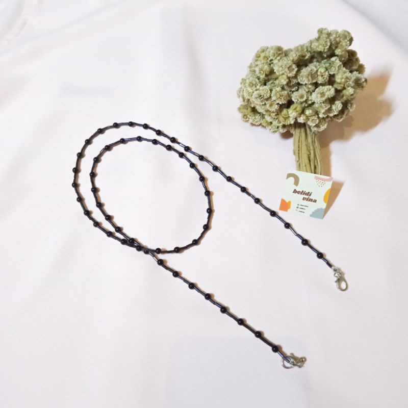 BLACK RYUJI - strap masker hijab 2 in 1 murah / strap masker nonhijab / tali masker cantik / kalung 