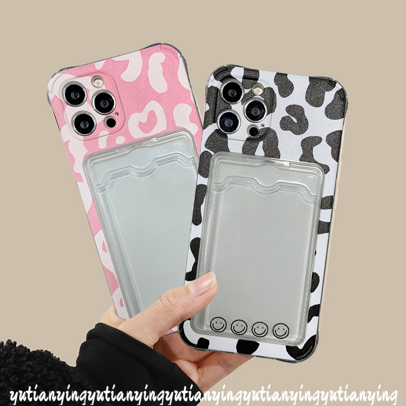 Soft Case TPU Motif Print Leopard Dengan Slot Kartu Untuk IPhone 12 13 11 Pro Max XR X 7 8 6 6s Plus XS Max SE