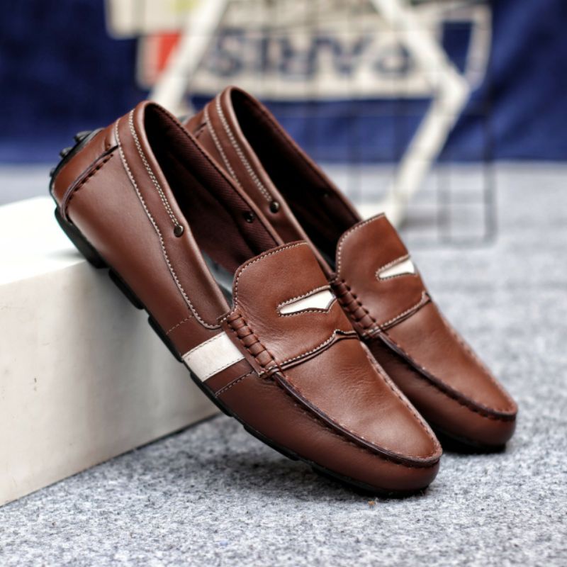 VELAZ BROWN Sepatu Pria Kulit Asli Slip On Cowok Casual Slop Formal Kerja Kantor Loafers Pesta