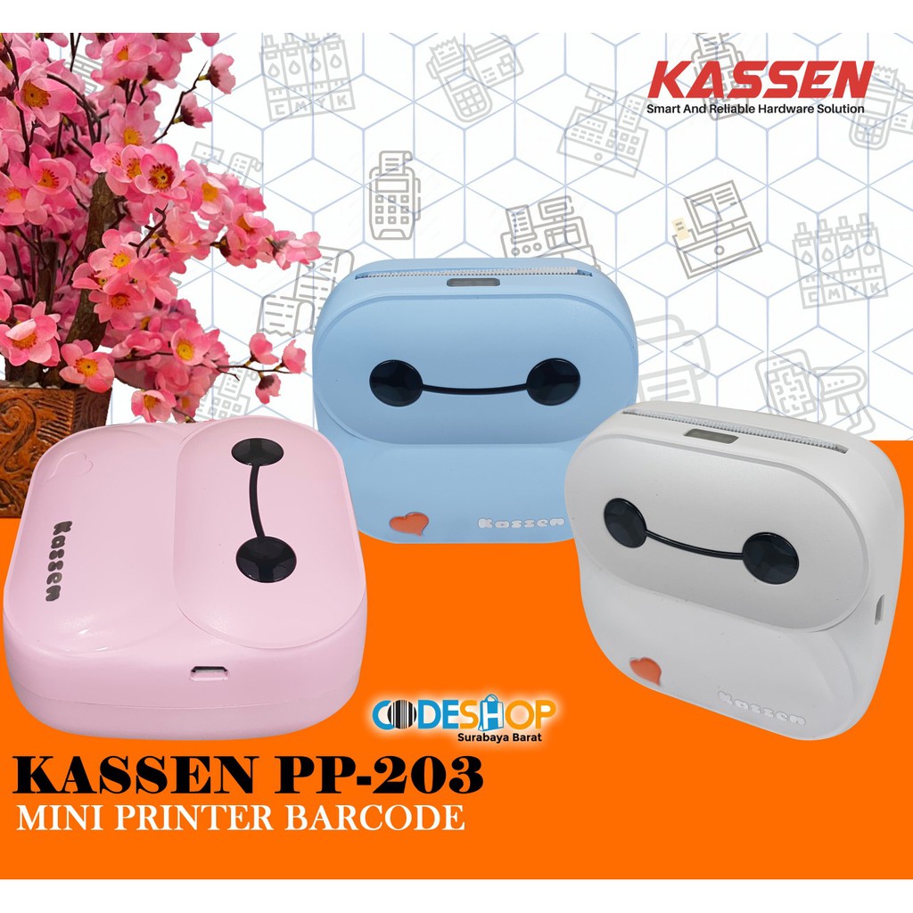 PRINTER BLUETOOTH KASSEN PP 203 | PP-203 | PP203 CETAK BARCODE PINK DAN PUTIH