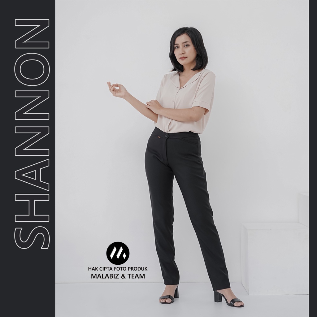 SHANNON BLCK - Celana Kantor Wanita Slim Fit Bahan Stretch dan Tebal Celana Formal Wanita Celana Panjang wanita Hitam Celana Dasar Wanita Basic Standar Kerja Malabiz