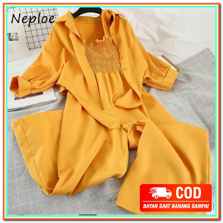 Cirelea Top Atasan Blouse Wanita Motif Lengan Panjang Bahan Micro QH864 2In1 Blouse Jumpsuit Celana