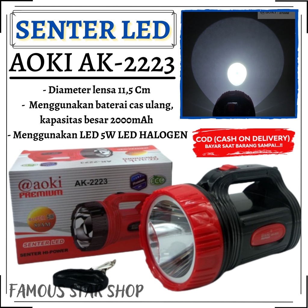 Senter LED AOKI Premium AK-2223 Senter HI-POWER Super 5W | FMS