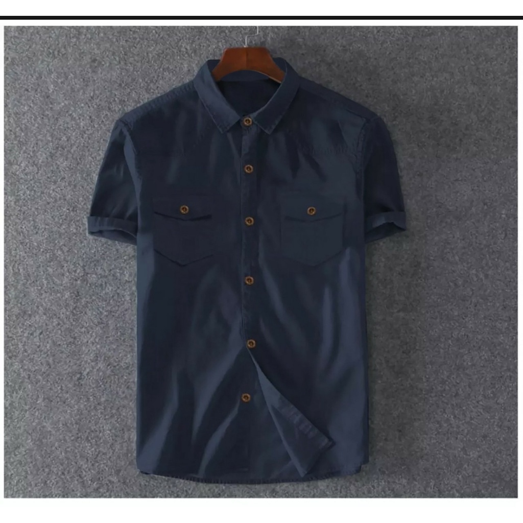 kemeja jeans size M,L,XL,XXL, After fashion lengan pendek pria pakaian termurah pria-covid.fashion