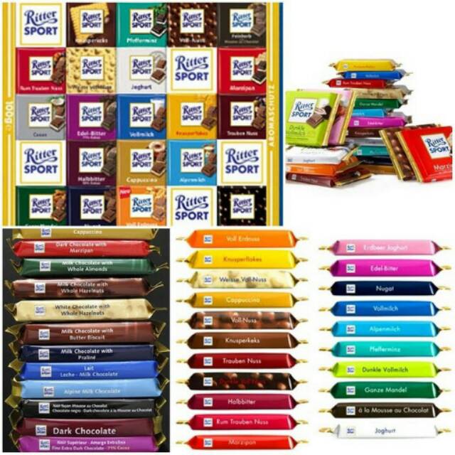 

Ritter Sports Chocolate 100g All Variant Coklat Cokelat Snack Import Dark Milk Choc Almonds Hazelnut