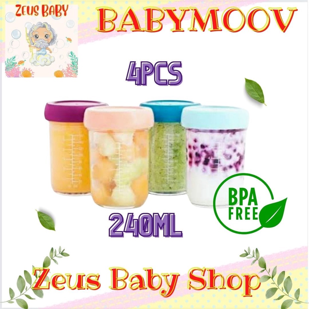 Babymoov BABYBOLS Glass Food Container Kit 4 x 240ml Wadah mpasi Food container isi 4