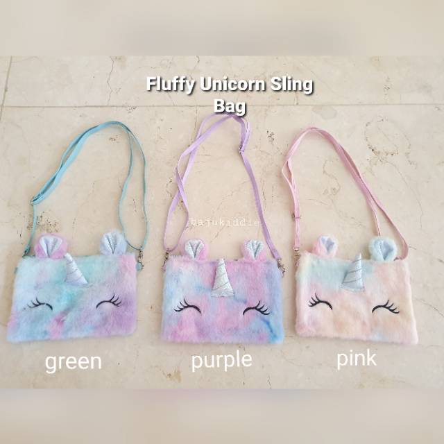 FLUFFY UNICORN SLING BAG / TAS SELEMPANG ANAK BULU RAINBOW MOTIF UNICORN LUCU / SOUVENIR ULANG TAHUN