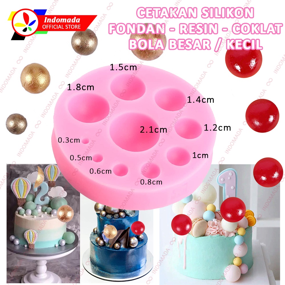 Indomada Cetakan Silikon Fondant 10 Setengah Bola Besar Kecil 2.1 cm Topper Cake Half Ball Silicone 