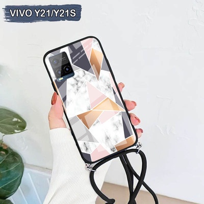 [A16] Softcase Glass Kaca Camera Protect +Tali Vivo Y21 2021 Y21S /Casing Handphone Vivo Y21 2021 Y2