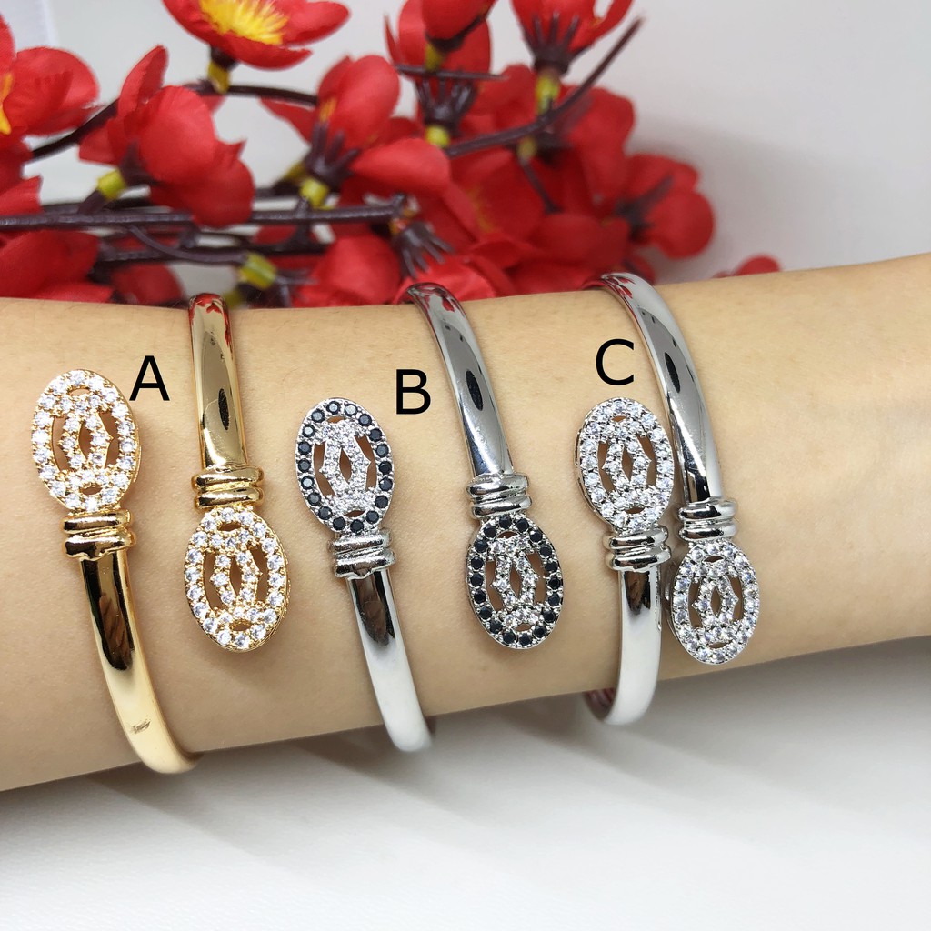 Gelang Gold Silver Xuping Bangle Mata Batu Hitam Putih - BB231