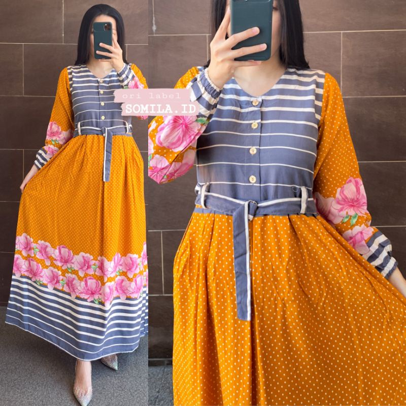 LONG DRESS FUJI SABUK GROSIR GAMIS TERBARU BUSUI HOME DRESS RAYON SUPER. TROPIS