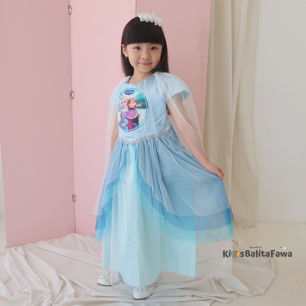 Gaun SNOWY FROZEN uk 3-12 Tahun / Kostum Princess Elsa Premium Dres Dress Baju Pesta Ulang Tahun