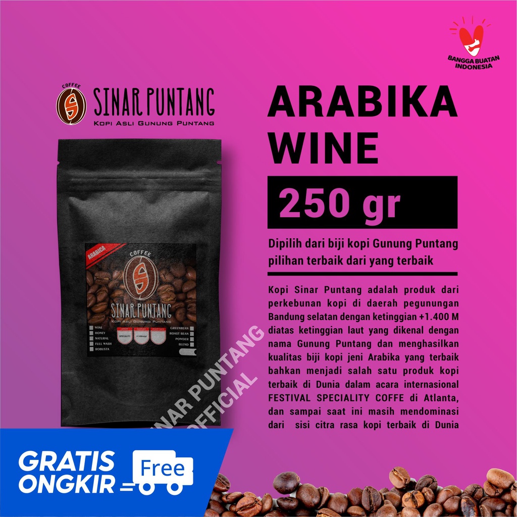 

Kopi puntang arabika wine asli dari gunung puntang 250gr