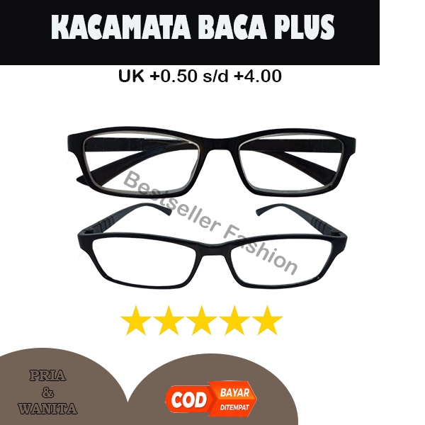 Kacamata Baca Plus Model Frame Persegi Panjang Ukuran +0.50 s/d +4.00 Rabun Dekat Untuk Pria dan Wanita Bingkai Hitam Unisex NOCASE