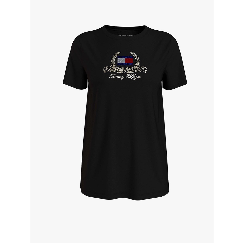 Tommy Hilfiger - Kaos Wanita - ESSENTIAL WREATH LOGO T-SHIRT 1 - BLACK