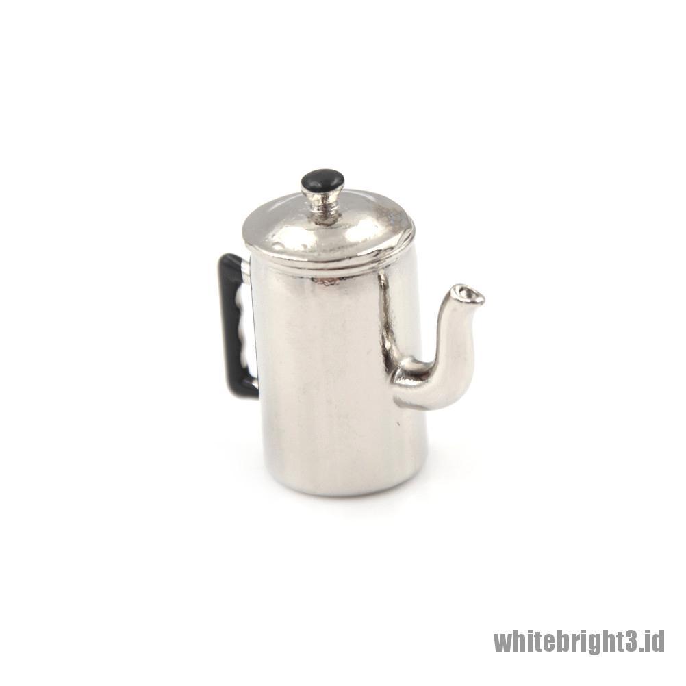(white3) Miniatur Teko Air Bahan Metal Skala 1: 12 Untuk Rumah Boneka