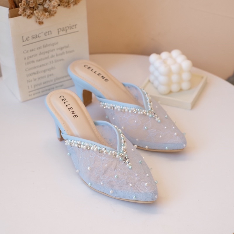 𝐂𝐄𝐋𝐋𝐄𝐍𝐄 Eunji Beads Heels / wedding shoes / brokat payet sepatu pengantin wanita tinggi 7cm 5cm 3cm