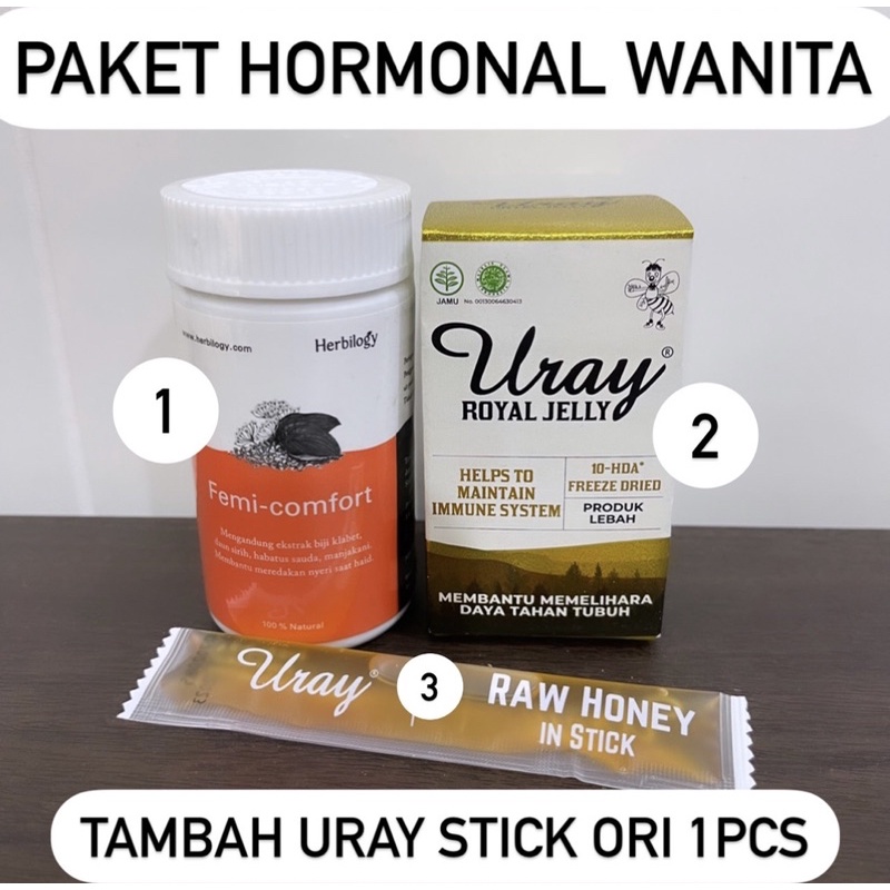 Paket Hormonal Wanita ( Femi Comfort Herbilogy + Royal Jelly Uray)