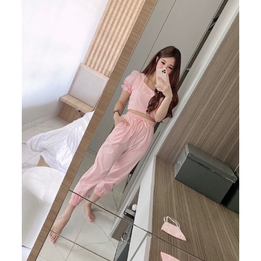 Ndudshop Set Kode 1611 Setelan Wanita Jogger Pants LILAC