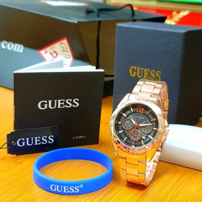 Paket Super Jam Tangan Guess Analog Wanita Jam Tangan Terlaris Stainliss Steel Kasual