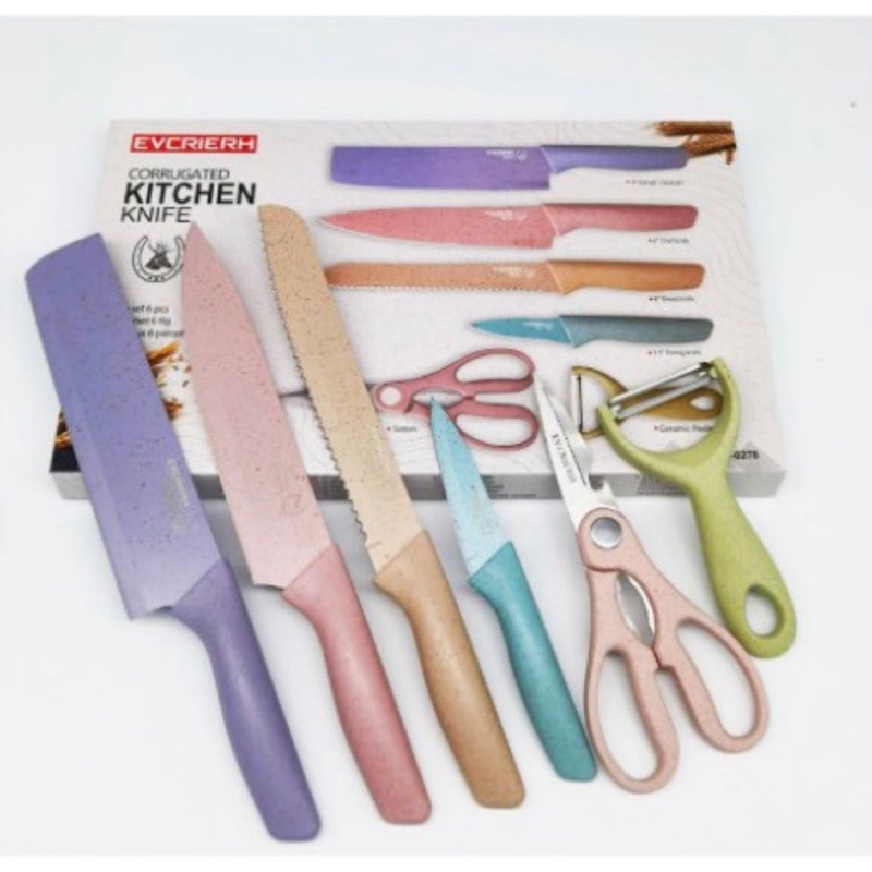 

Pisau Set EAEAABCH Stainless dilapis anti lengket 1 Set isi 6 Warna Cantik