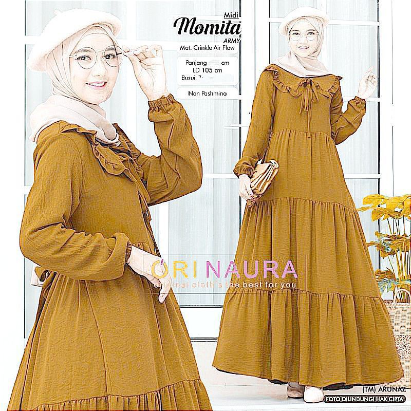 MOMITA MIDI DRESS CRINKLE AIRFLOW | MIDI DRESS SUSUN | GAMIS MUSLIM BUSUI TERBARU