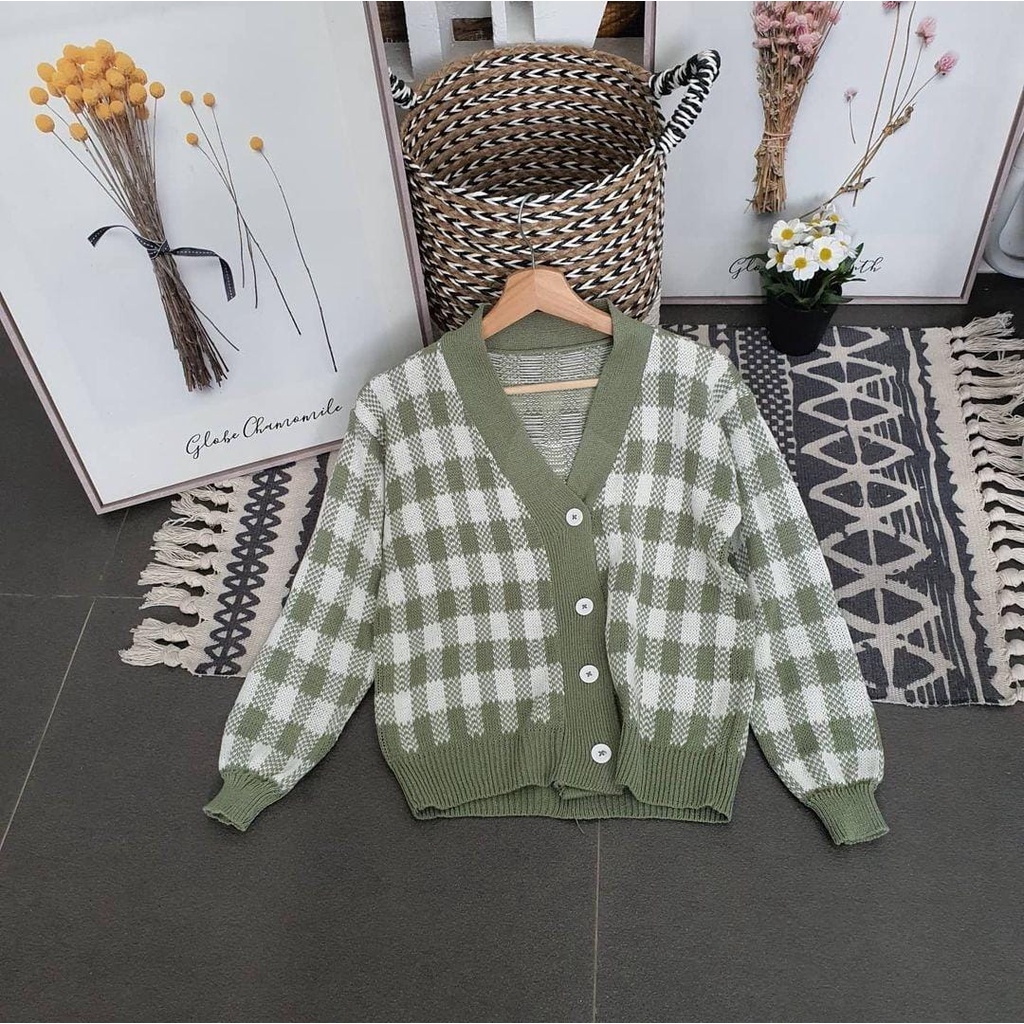 Vallina Plaid Knit Cardigan | Outer Rajut Kotak Kardigan Muslim Wanita Korean Style/BEST SELLER CARDIGAN KOTAK/RAJUT CATUR/CARDI KEKINIAN/KOTAK CARDIE RAJUT Outerwear Cardigan Rajut Helen Premium OOTD Remaja/AZARA SQUARE CARDI / Korean square cardy/ Outer