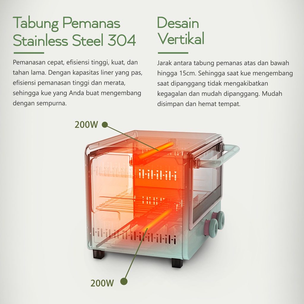 FLIFE OV10H Mini Milky Oven Listrik 10L LOW WATT 10 Liter Control Suhu 100-230°C 2 Tabung Pemanas Pemanggang / Memanggang 400 Watt