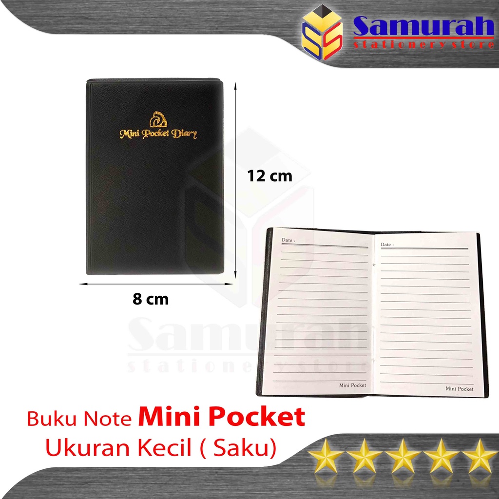 

Buku Agenda Saku Kecil Kertas Bergaris - Cover Plastik Hitam 8 x 12 cm / Note Book Mini Pocket Diary Line Small / Buku Catatan Mini Poket Garis isi 70 Lembar