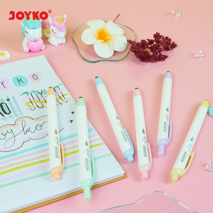 

RK Joyko Highlighter HL-77-6 1 Set Isi 6Pcs / Penanda 6 Warna Pastel Color Lucu Unik Murah