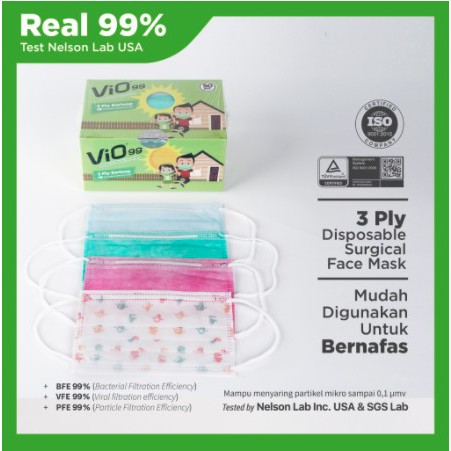 Vio Kids Mask - Masker Anak Vio 99 Masker Medis 3 Ply 50 pcs Lulus Bfe Pfe Vfe