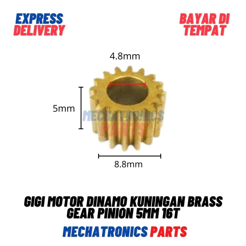 Gigi Motor Dinamo Kuningan Brass Gear Pinion 5mm 16T