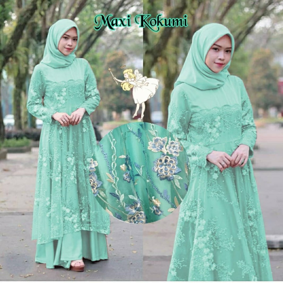 KOKUMI Premium Gamis Dress Pesta Kondangan Wedding Pernikahan Maxi Brukat Bordir Mewah Cantik