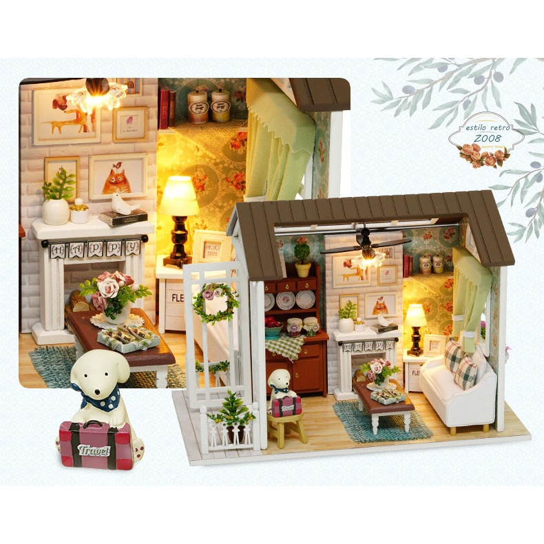 Merakit Rumah boneka cantik bisa untuk Pajangan semua anak pasti akan mendekat Miniatur Rumah Boneka 3D DIY 1:24 - 8009A Warna Mix Warna Diy Miniatures Dollhouse Kits Wooden Miniature House Kit Birthday  Roombox Doll House Furniture Set