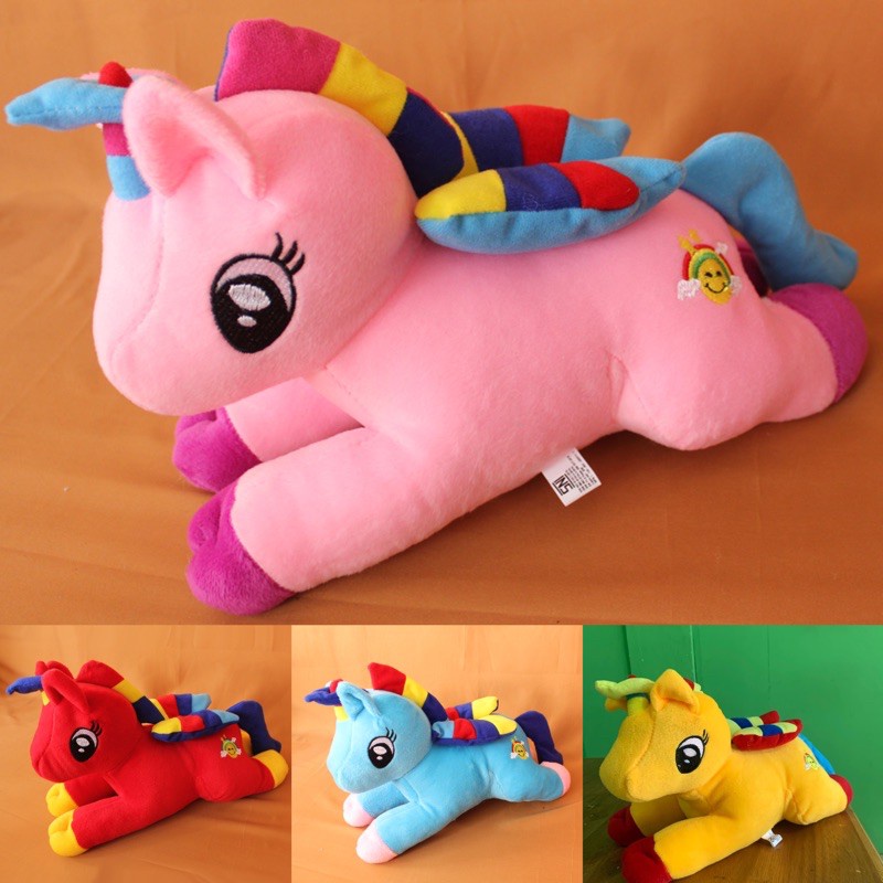 Boneka Kuda Poni Lying Unicorn Rebah Panjang 33cm dari bagian depan hingga ekor boneka Berlabel SNI