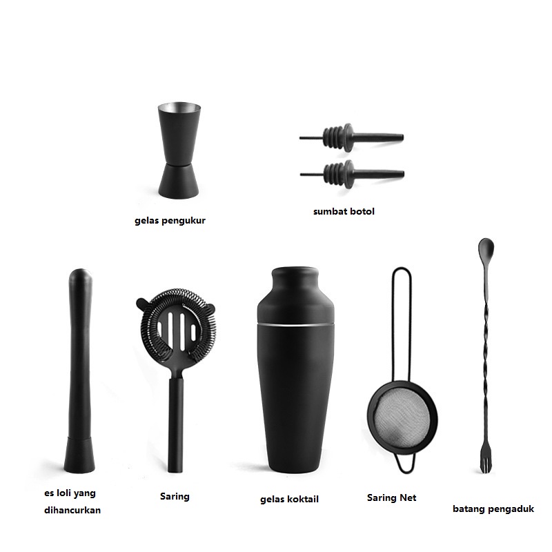 Shaker Cocktail Set  8pcs Black Matte / Shaker Minuman Bartending Barista Bartender Bar Tools / Muddler Strainer Bar