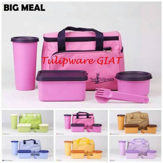 Big Meal Set Paket Bekal Tulipware Lengkap Dengan Sendok Garpu Gelas Tas Mangkok Sup Kotak Nasi