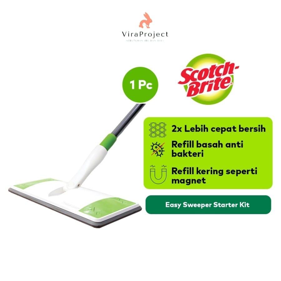 SCOTCH BRITE EASY SWEEPER PLUS PAPER WIPER MOP WITH STICK / TONGKAT LAP PEL SERBAGUNA