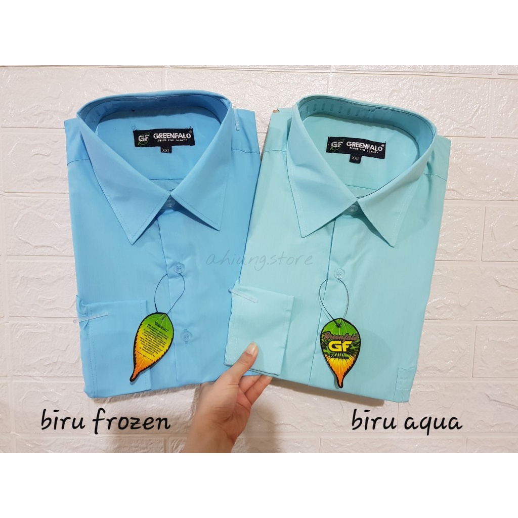 KEMEJA PRIA GREENFALO - KEMEJA POLOS LENGAN PANJANG PRIA WARNA BIRU AQUA