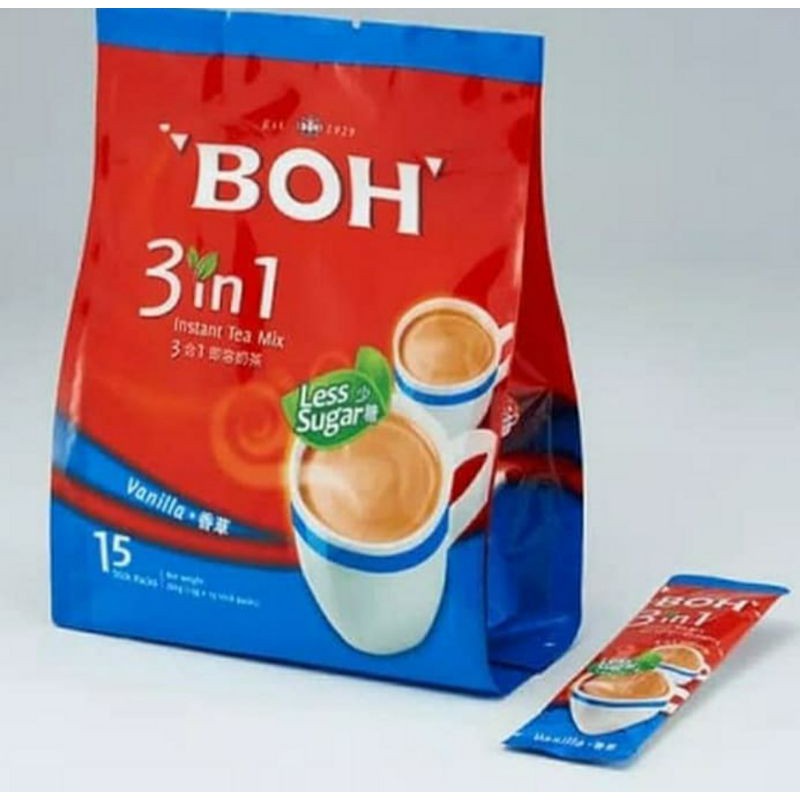 

boh 3in1 tea vanilla less sugar 15 sachet