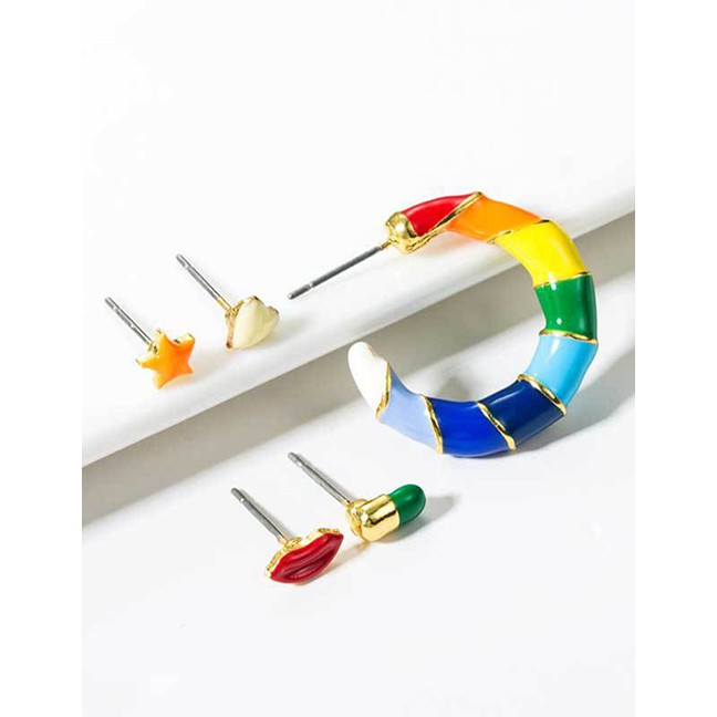 LRC Anting Tusuk Fashion Color Painted Oil Rainbow Earrings Set D07527