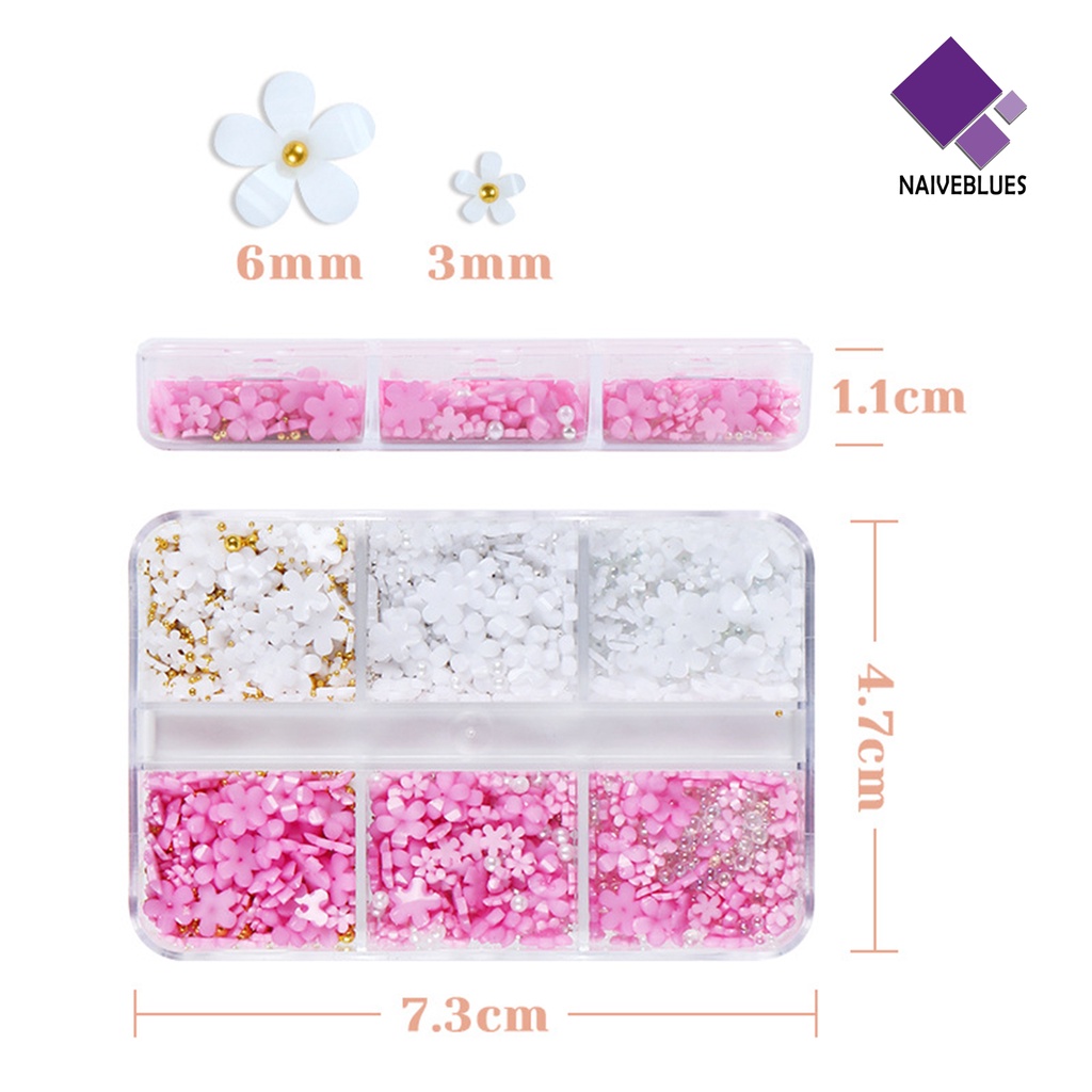 Naiveblue &gt; 6 Sekat / Set Ornamen Bunga Bahan Resin Untuk Dekorasi Nail Art / Manicure