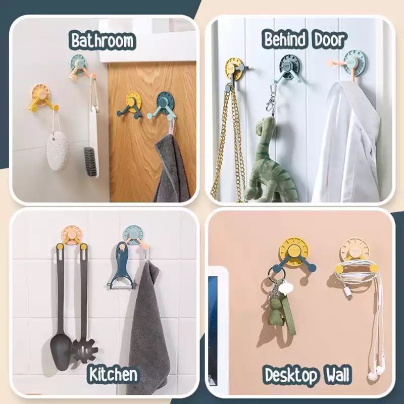 Gantungan Tempel Dinding 2 Kait Model Jam Time Holder / Cantelan Gantung Tas Kunci Kabel Baju Peralatan Dapur Ruang Tamu / Double Hook Holder Tempel Tembok Dinding Kaca Kayu 2 Pengait Interior Minimalis Modern Warna Pastel Serbaguna-5