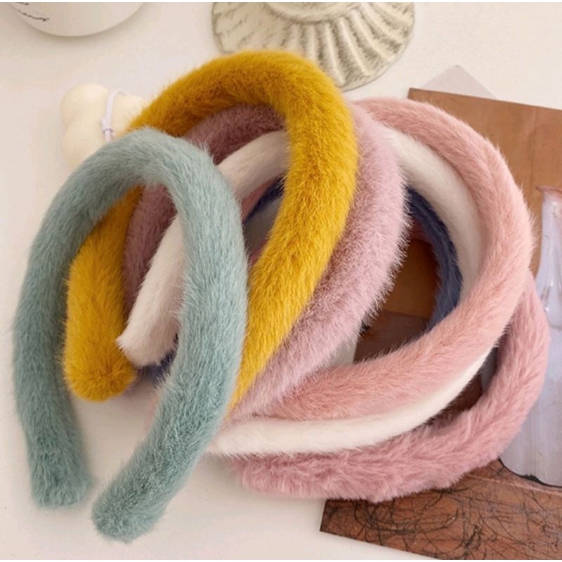 Bando Bandana Bulu Bulu Gaya Korean Faux Fur Untuk Wanita Fashion Aksesoris Rambut Wanita Aksen Bulu