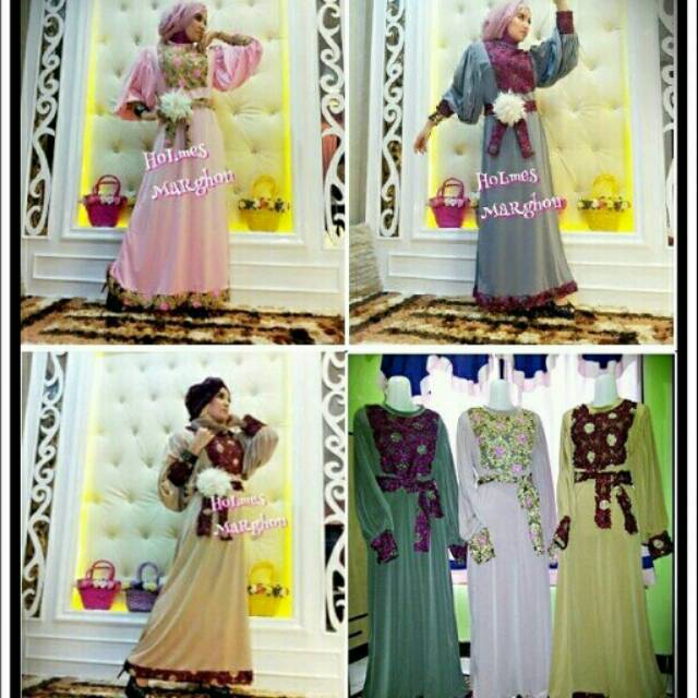 Dress lengan balon/gamis brokat Holmes original Marghon (jual rugi habisin stock)