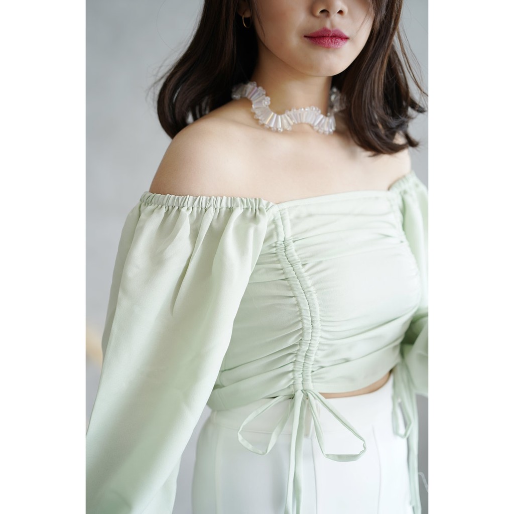 Loli Square Top Serut Sabrina Crop Blouse Baloon Puff - CRG201103