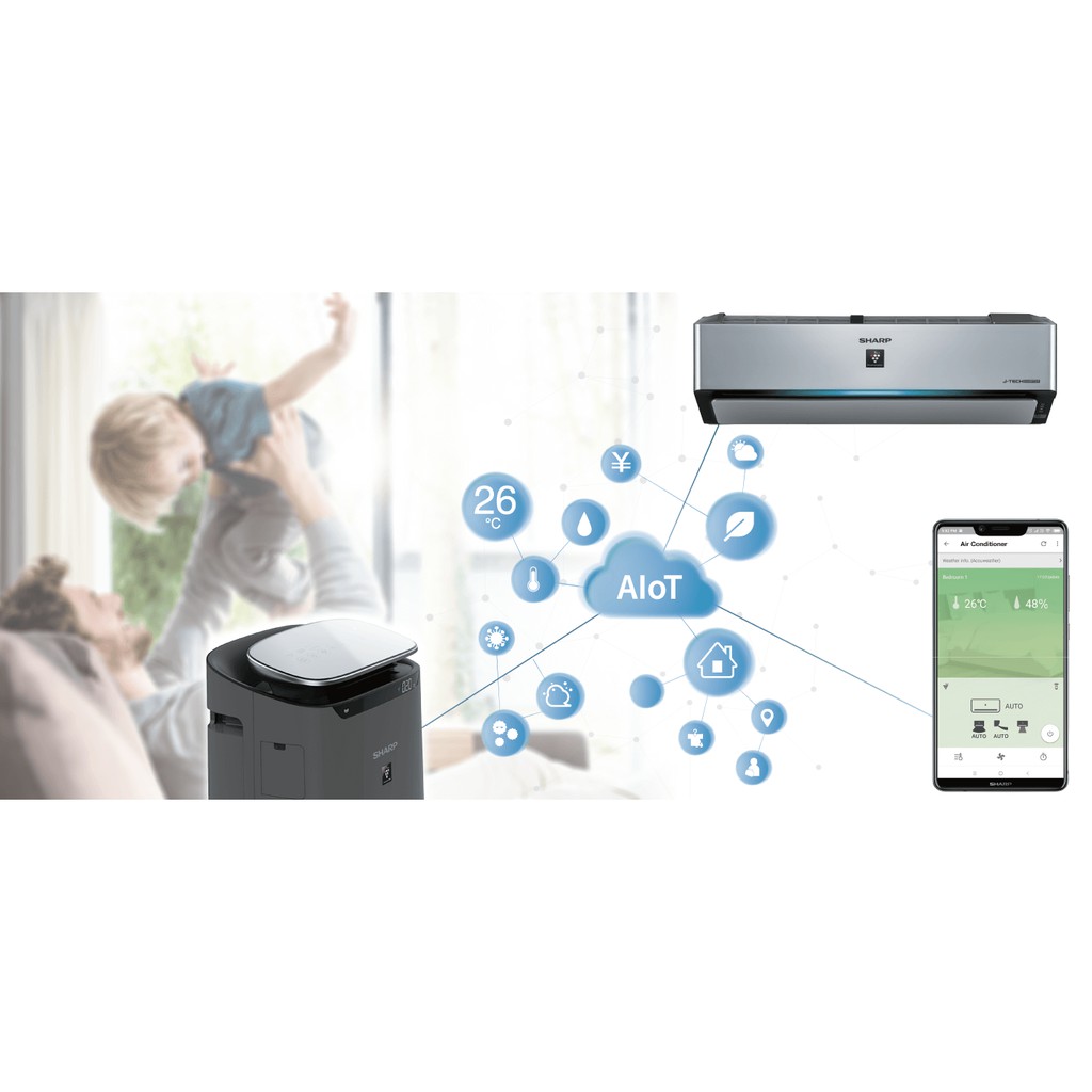 SHARP FP-J80Y-H Smart Operation with AIot Air Purifier ruangan 62 m² 48 W remote control di hp