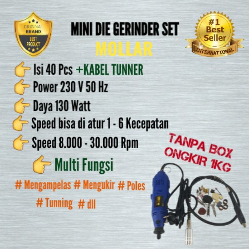 ONGKIR 1KG + Kabel tunner Blister set mini grinder tuner Mollar set 40pcs aksesoris mini gerinda